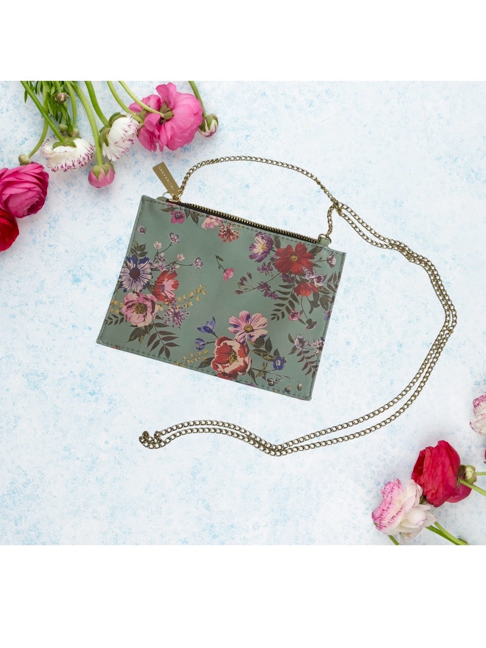 Big Buddha Green Floral Crossbody with Gold Chain
